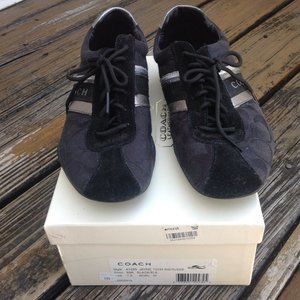 Coach Jayme Black Sneakers Sz 7.5 Signature C Lace Up Womens Suede Shoes A1585